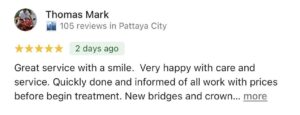 Google review praising care, service and clear treatment prices