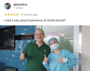 Google review reading "I had a very good experience at Smile Dental" with a clinic photo