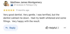 Google review describing gentle care, teeth whitening and fillings
